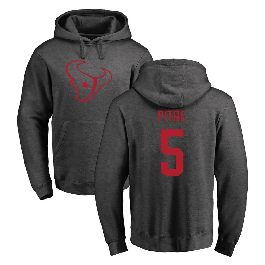 Punc H.Texans #5 Jalen Pitre Player Gray Pro Line Pullover Hoodie Limited Game Stitched Jerseys