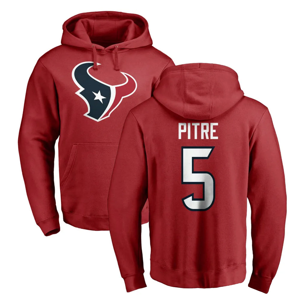 Punc H.Texans #5 Jalen Pitre Player Red Pro Line Pullover Hoodie Limited Game Stitched Jerseys