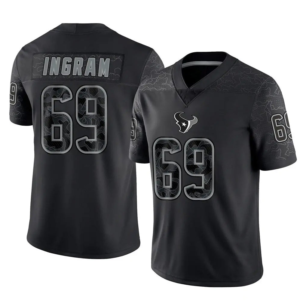 Punc H.Texans #69 Ed Ingram Player Black Reflective Limited Game Stitched Jerseys