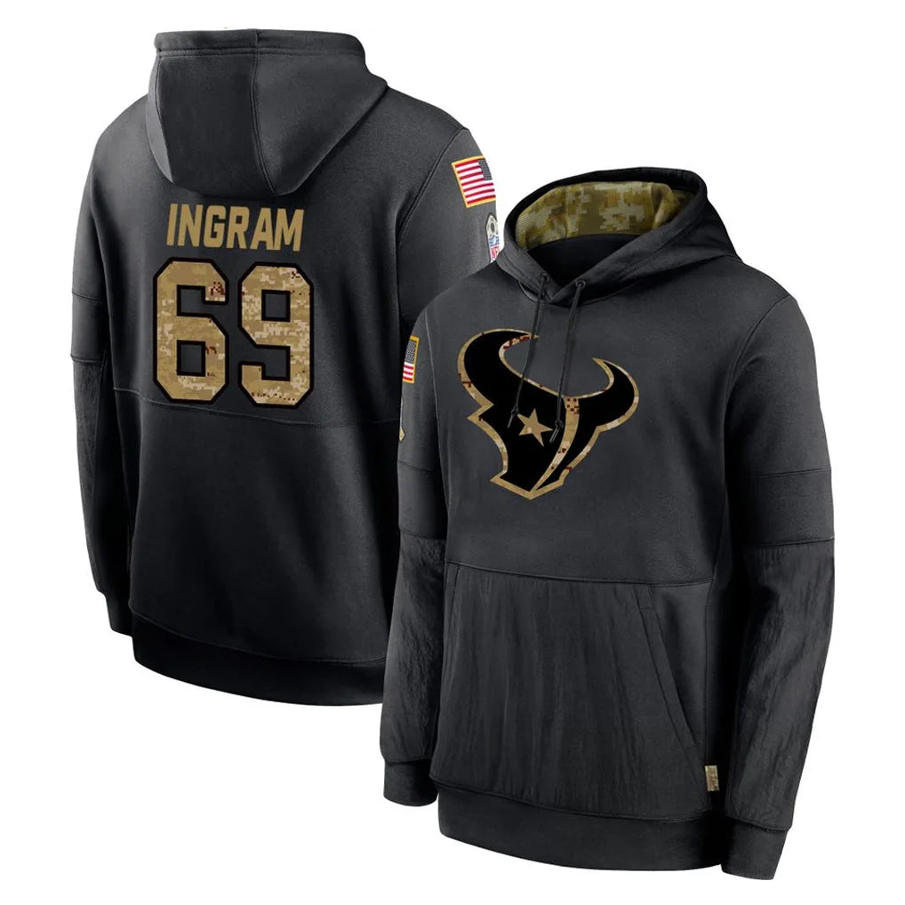 Punc H.Texans #69 Ed Ingram Player Black Salute to Service Hoodies Limited Game Stitched Jerseys