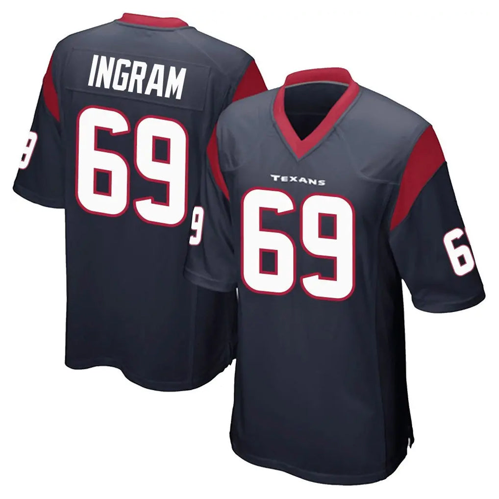Punc H.Texans #69 Ed Ingram Player Navy Home Game Stitched Jerseys
