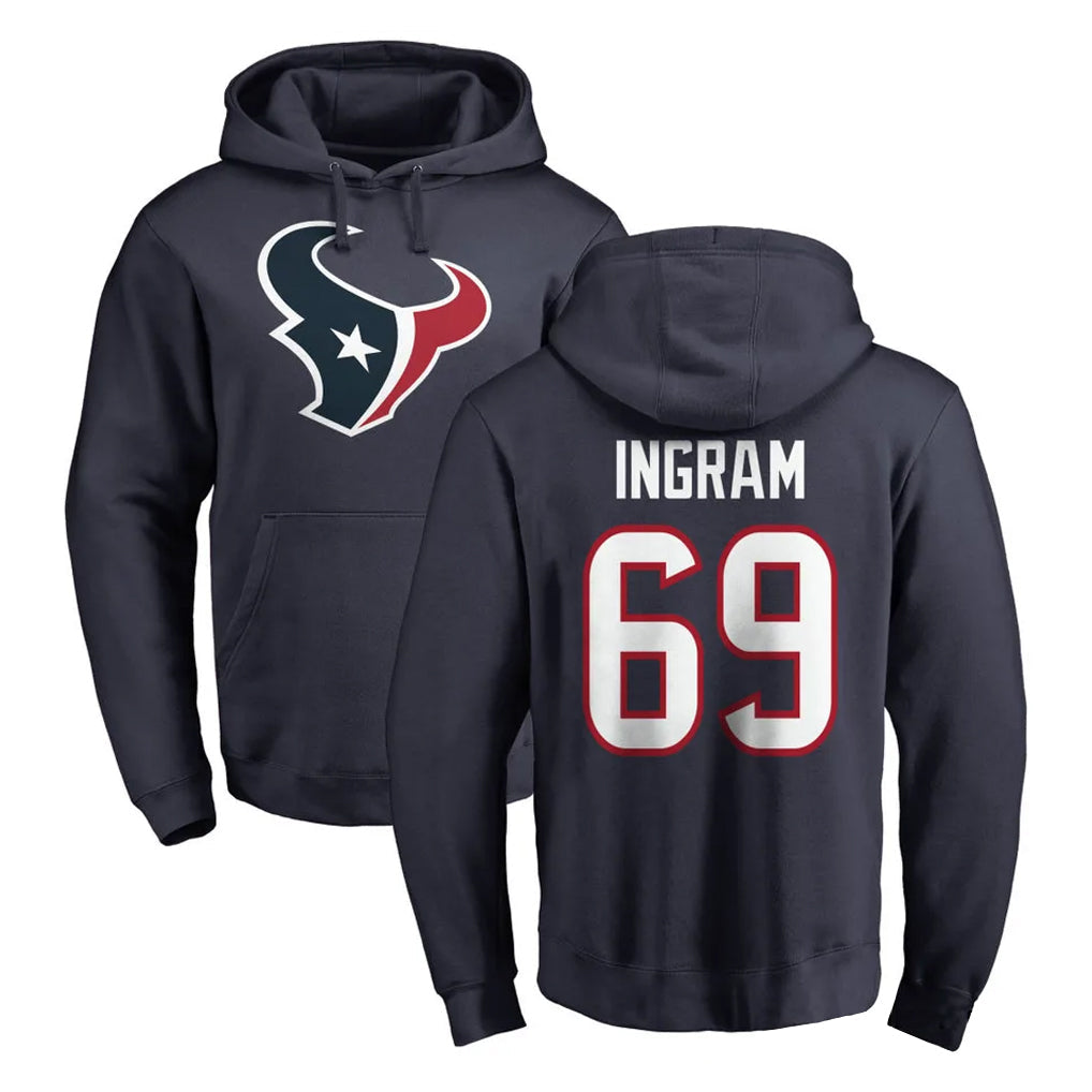 Punc H.Texans #69 Ed Ingram Player Navy Pro Line Pullover Hoodie Limited Game Stitched Jerseys