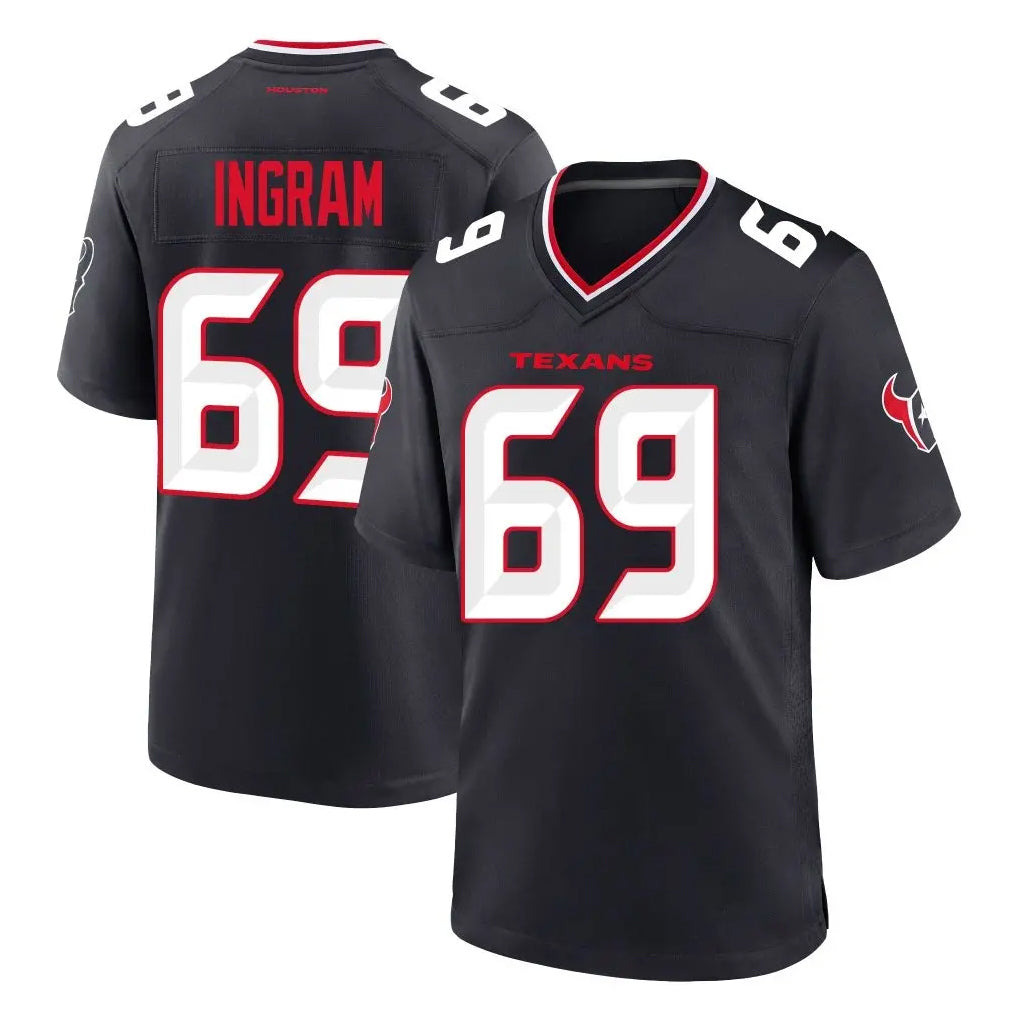 Punc H.Texans #69 Ed Ingram Player Navy Team Home Game Stitched Jerseys