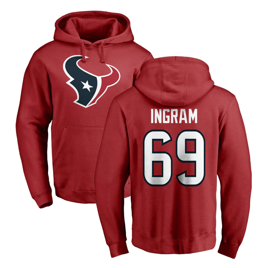 Punc H.Texans #69 Ed Ingram Player Red Pro Line Pullover Hoodie Limited Game Stitched Jerseys