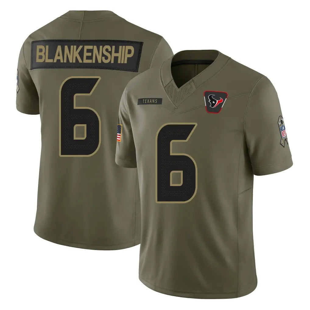 Punc H.Texans #6 Reed Blankenship Player Olive 2025 Salute To Service Limited Game Stitched Jerseys