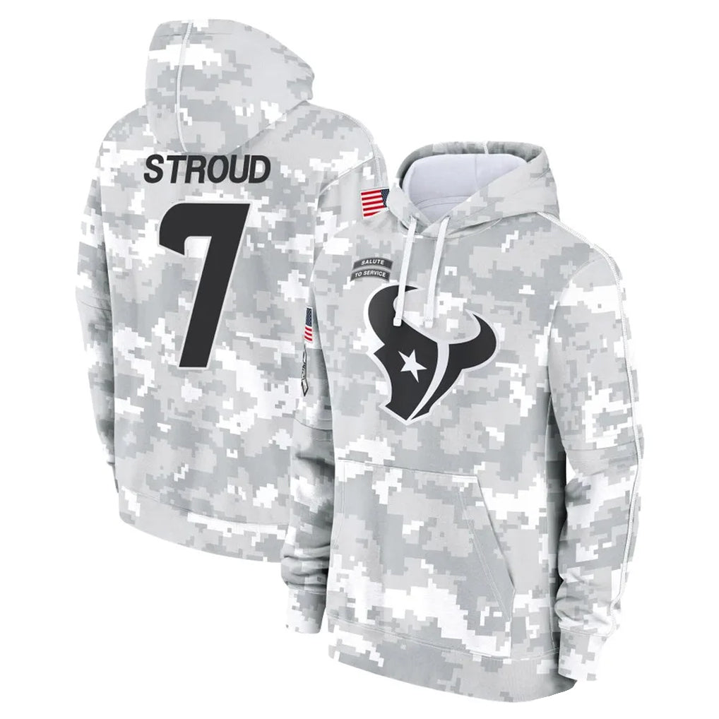Punc H.Texans #7 CJ Stroud Player Arctic Camo Salute to Service Hoodies Limited Game Stitched Jerseys