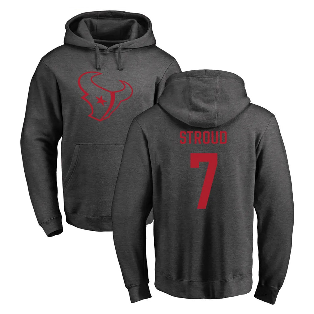 Punc H.Texans #7 CJ Stroud Player Gray Pro Line Pullover Hoodie Limited Game Stitched Jerseys