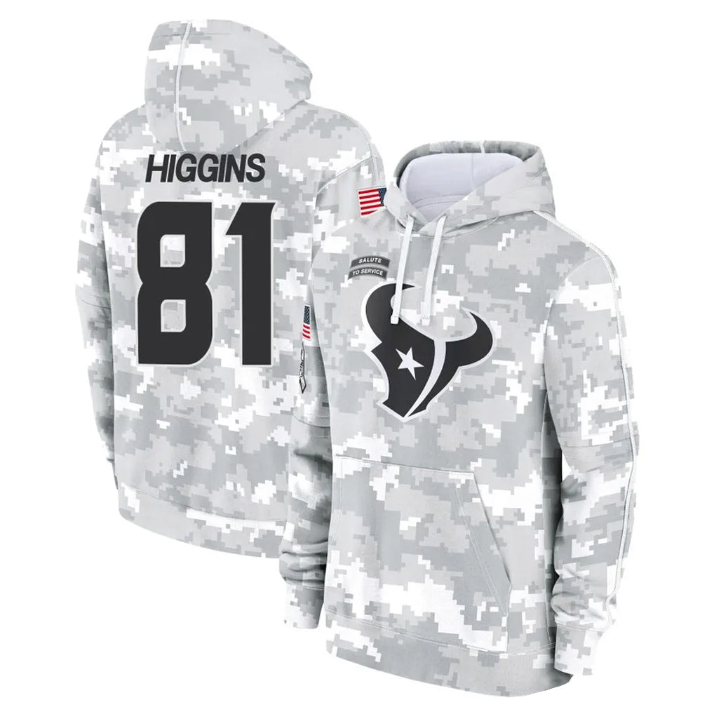 Punc H.Texans #81 Jayden Higgins Player Arctic Camo Salute to Service Hoodies Limited Game Stitched Jerseys
