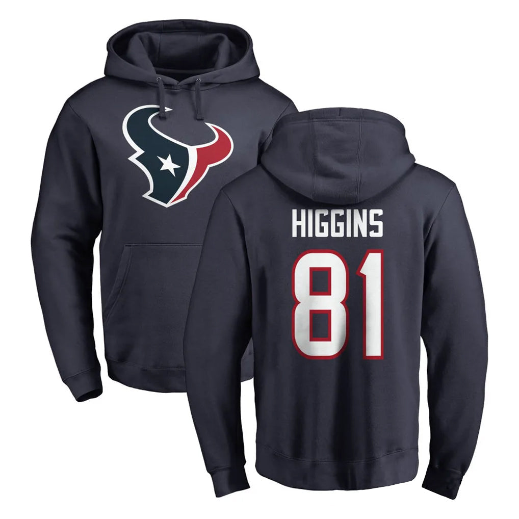 Punc H.Texans #81 Jayden Higgins Player Navy Pro Line Pullover Hoodie Limited Game Stitched Jerseys