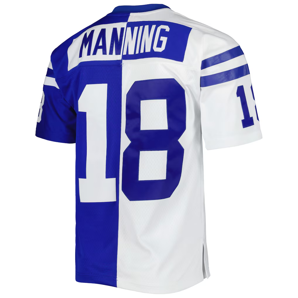 Punc IN.Colts #18 Peyton Manning Mitchell & Ness Royal White 1998 Split Legacy Replica Stitched Puhic Jersey