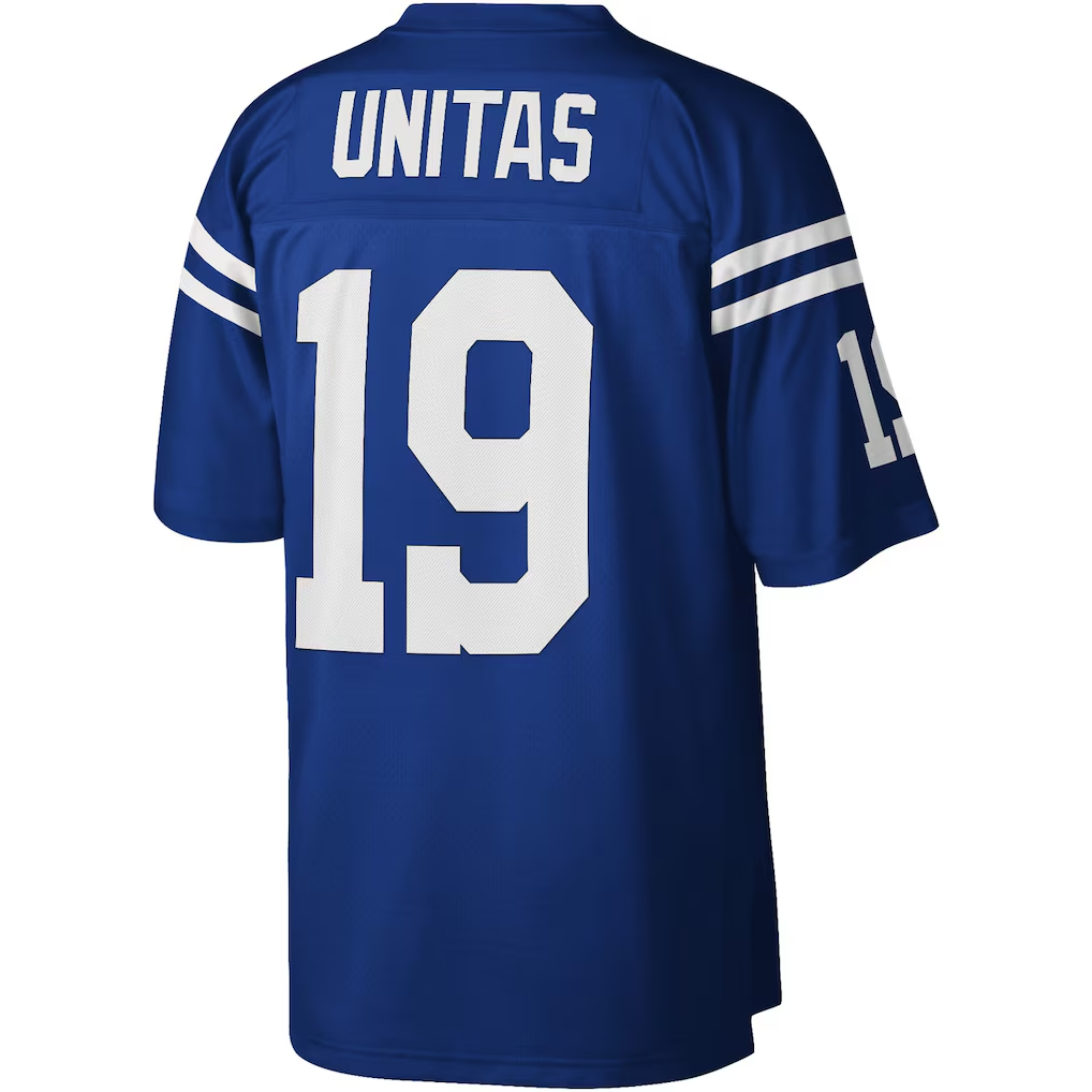 Punc IN.Colts #19 Johnny Unitas Mitchell & Ness Royal Legacy Replica Stitched Puhic Jersey