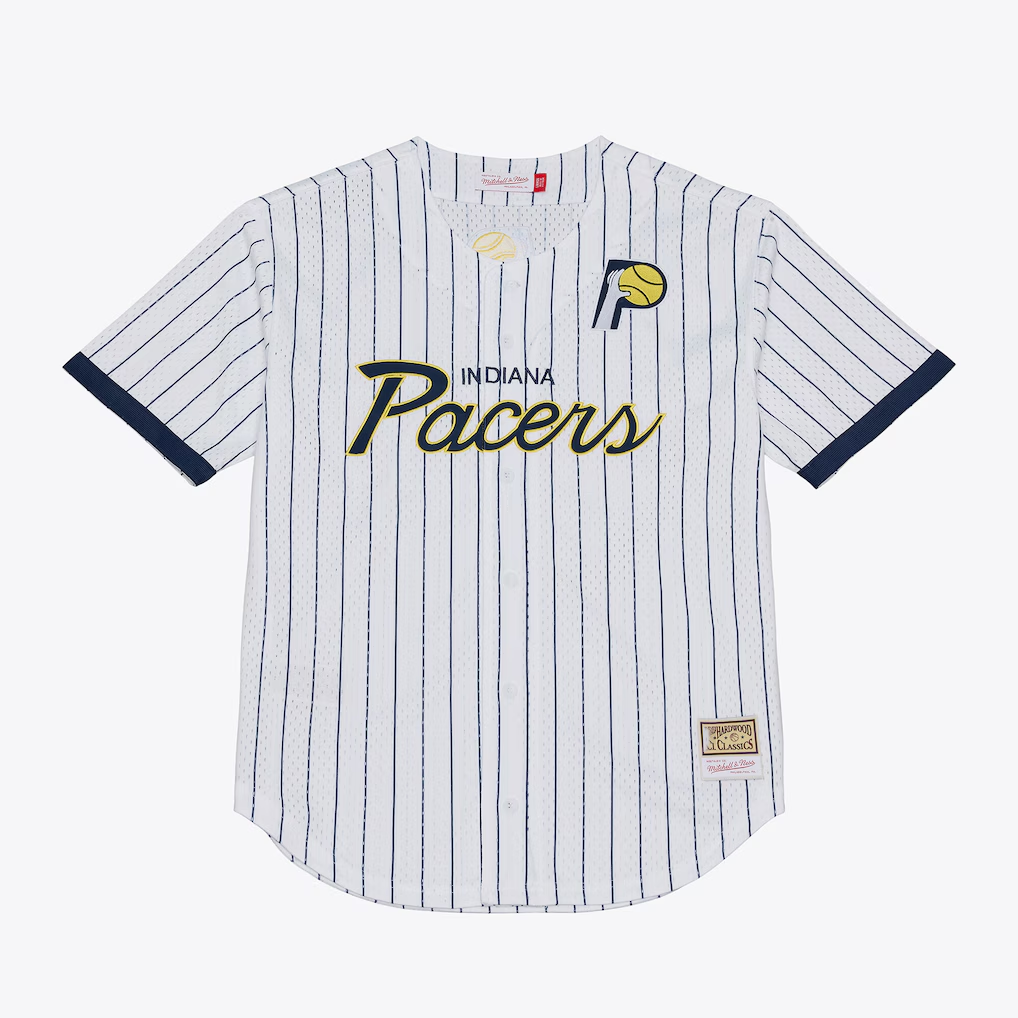 Punc I.Pacers Mitchell & Ness White Head Coach Pinstripe Mesh Full-Button Baseball Jerseys