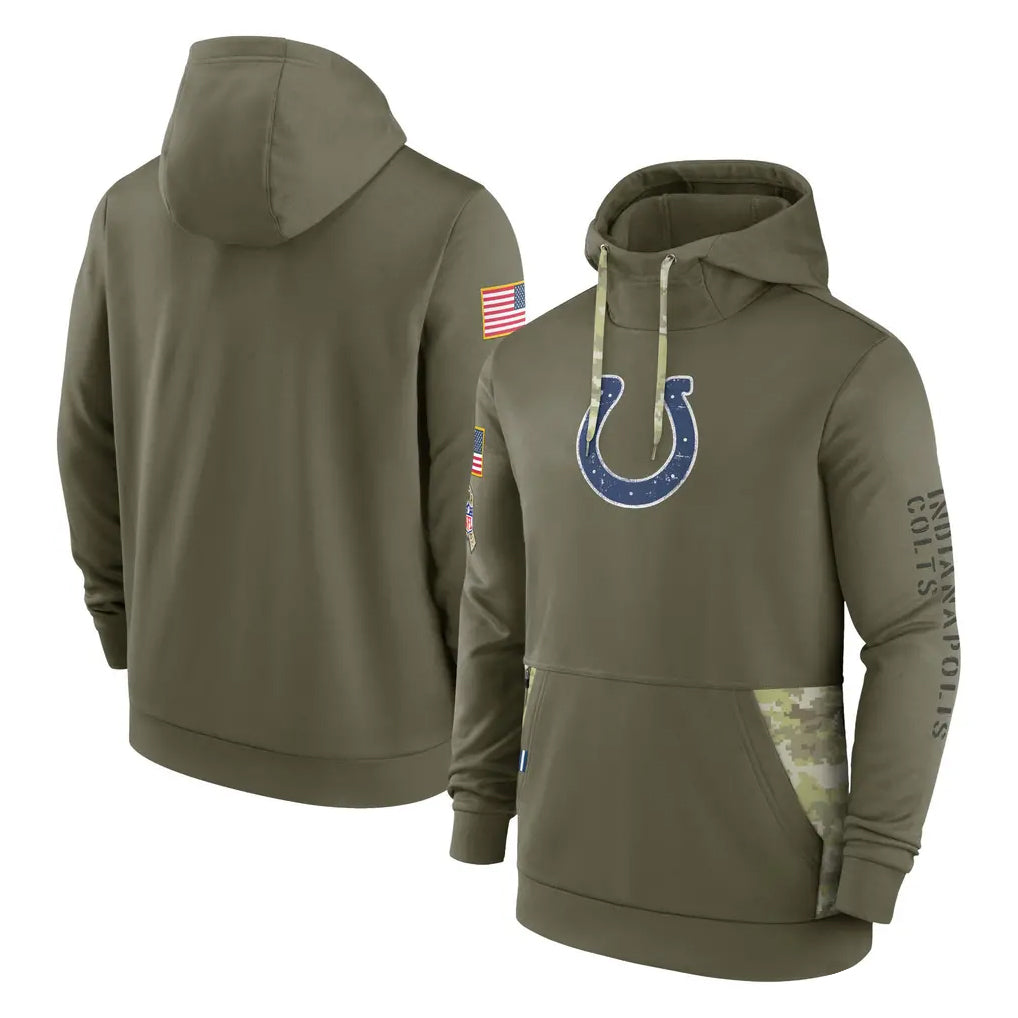 Punc IN.Colts Olive Salute To Service Hoodies Limited Blank Player Stitched Jerseys