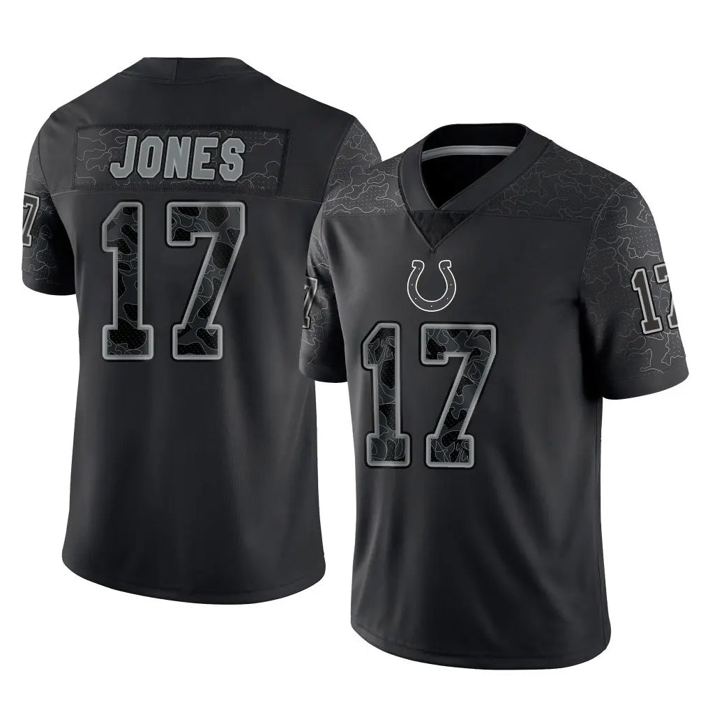 Punc IN.Colts #17 Daniel Jones Player Black Reflective Limited Game Stitched Jerseys