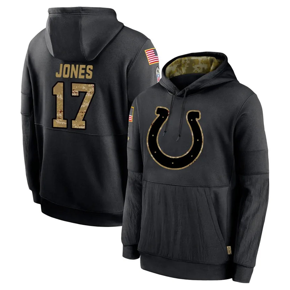 Punc IN.Colts #17 Daniel Jones Player Black Salute to Service Hoodies Limited Game Stitched Jerseys