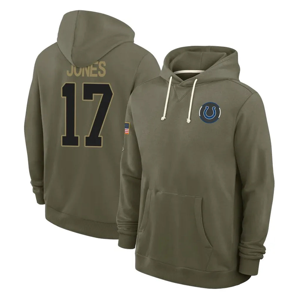 Punc IN.Colts #17 Daniel Jones Player Olive Salute to Service Pullover Hoodies Limited Stitched Jerseys