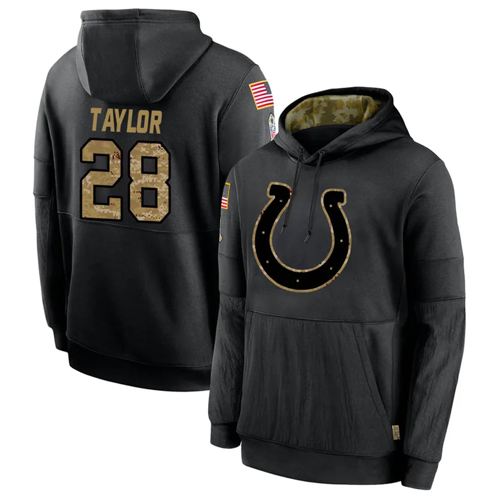 Punc IN.Colts #28 Jonathan Taylor Player Black Salute To Service Hoodies Stitched Jerseys