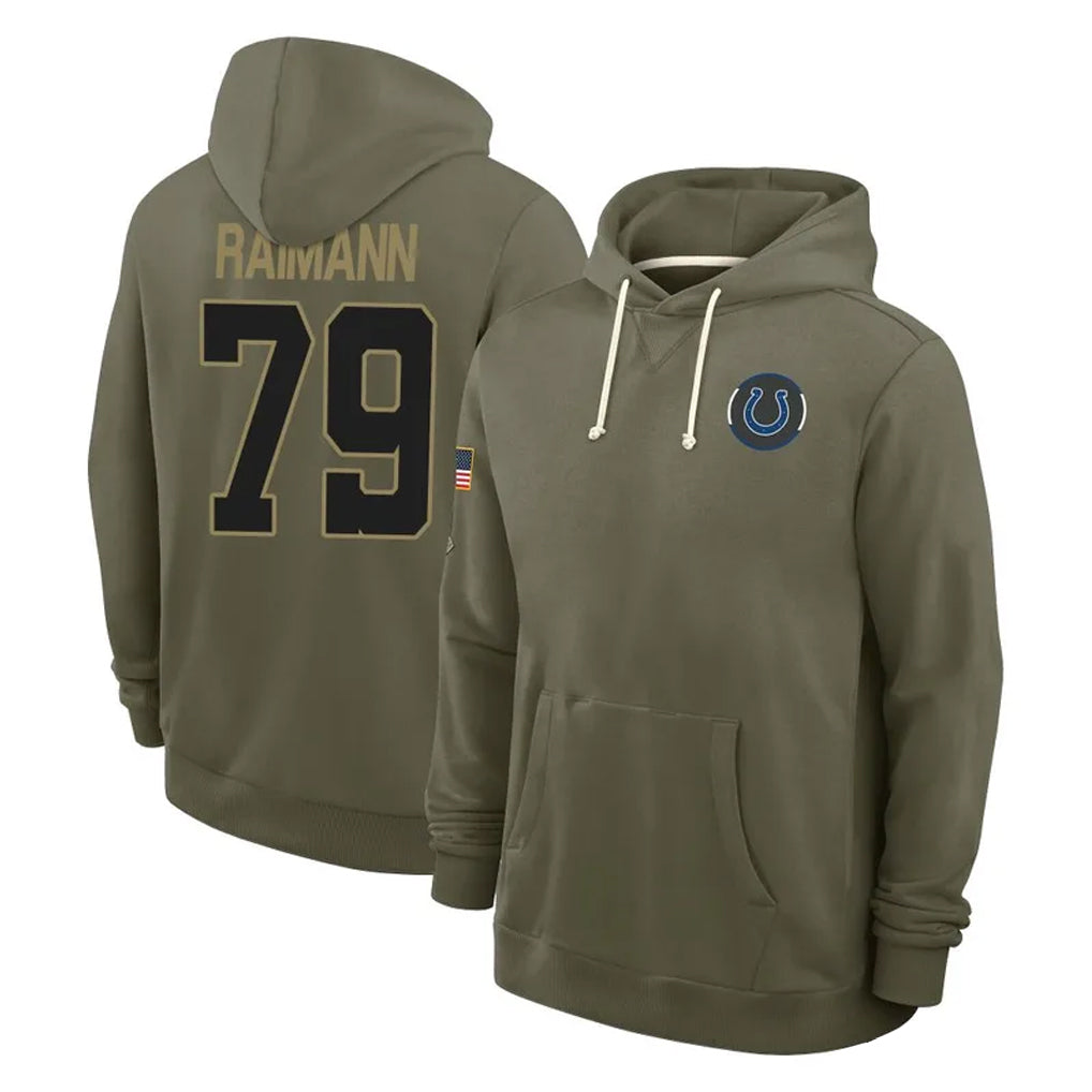Punc IN.Colts #79 Bernhard Raimann Player Olive Salute to Service Pullover Hoodies Limited Stitched Jerseys