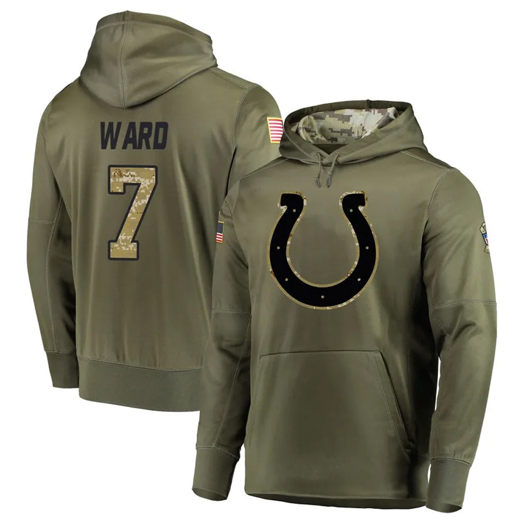 Punc IN.Colts #7 Charvarius Ward Sr. Player Olive Salute to Service Pullover Hoodies Home Game Stitched Jerseys