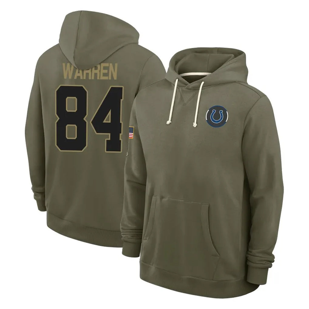 Punc IN.Colts #84 Tyler Warren Player Olive Salute to Service Pullover Hoodies Limited Stitched Jerseys