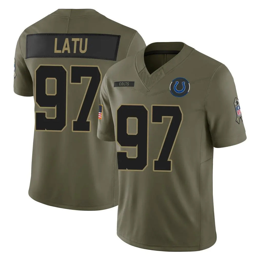 Punc IN.Colts #97 Laiatu Latu Player Olive 2025 Salute To Service Limited Game Stitched Jerseys
