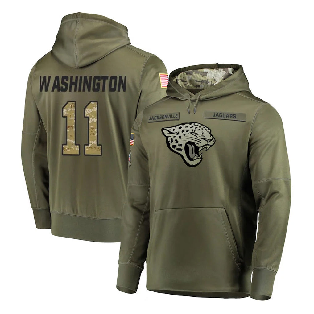 Punc J.Jaguars #11 Parker Washington Player Olive Salute to Service Pullover Hoodies Home Game Stitched Jerseys