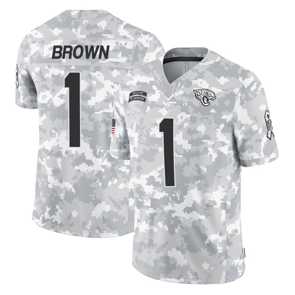 Punc J.Jaguars #1 Montaric Brown Player Arctic Camo Salute To Service Limited Game Stitched Jerseys