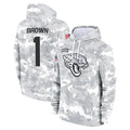Punc J.Jaguars #1 Montaric Brown Player Arctic Camo Salute to Service Hoodies Limited Game Stitched Jerseys