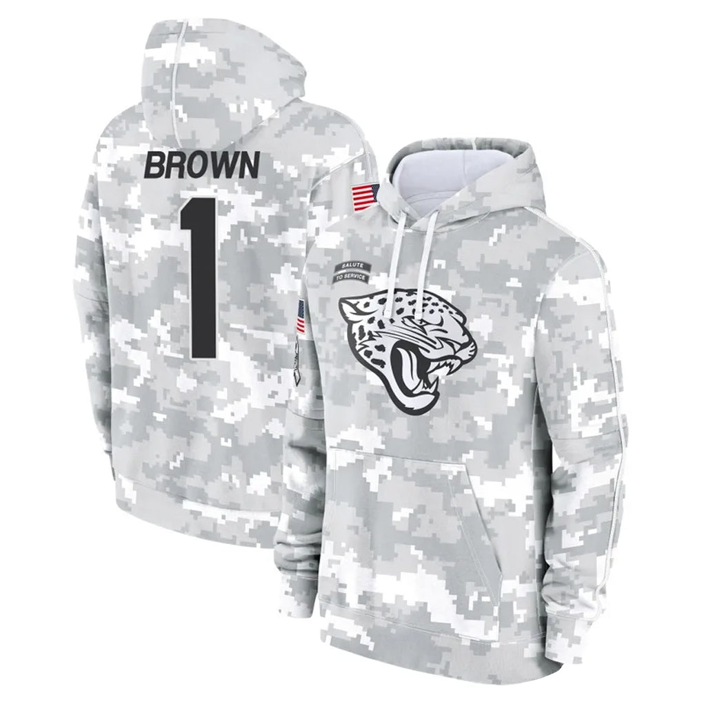 Punc J.Jaguars #1 Montaric Brown Player Arctic Camo Salute to Service Hoodies Limited Game Stitched Jerseys