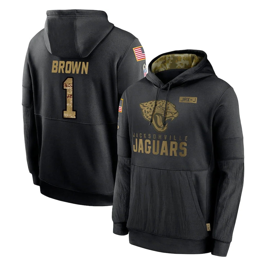 Punc J.Jaguars #1 Montaric Brown Player Black Salute to Service Hoodies Limited Game Stitched Jerseys