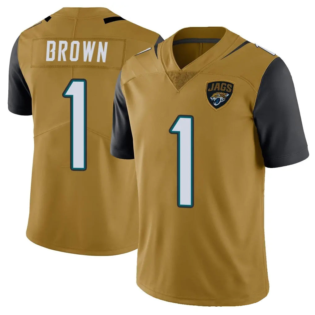 Punc J.Jaguars #1 Montaric Brown Player Gold Vapor Limited Home Game Stitched Jerseys