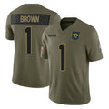 Punc J.Jaguars #1 Montaric Brown Player Olive 2025 Salute To Service Limited Game Stitched Jerseys