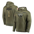 Punc J.Jaguars #1 Montaric Brown Player Olive Salute to Service Pullover Hoodies Home Game Stitched Jerseys