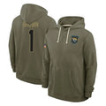 Punc J.Jaguars #1 Montaric Brown Player Olive Salute to Service Pullover Hoodies Limited Stitched Jerseys