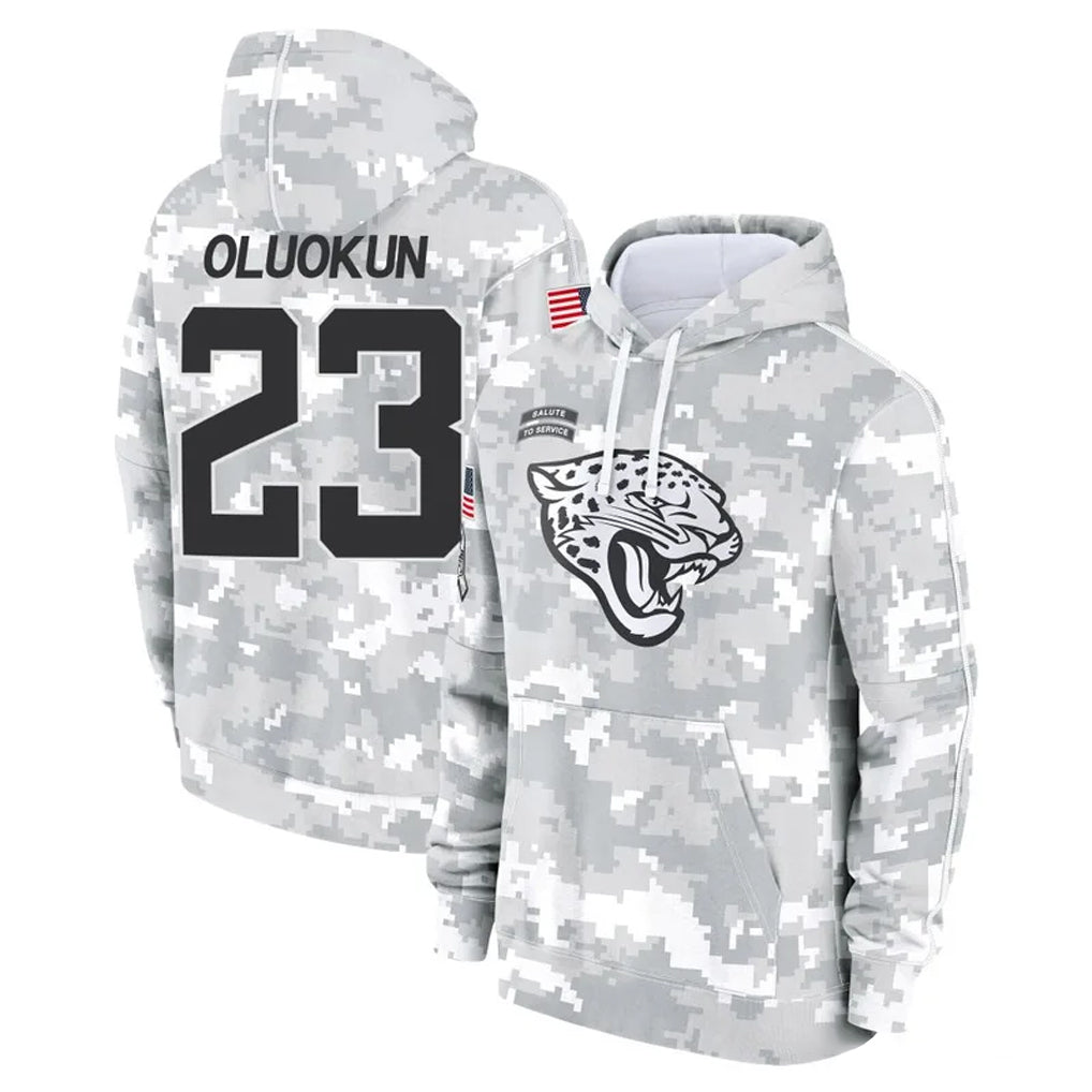 Punc J.Jaguars #23 Foyesade Oluokun Player Arctic Camo Salute to Service Hoodies Limited Game Stitched Jerseys
