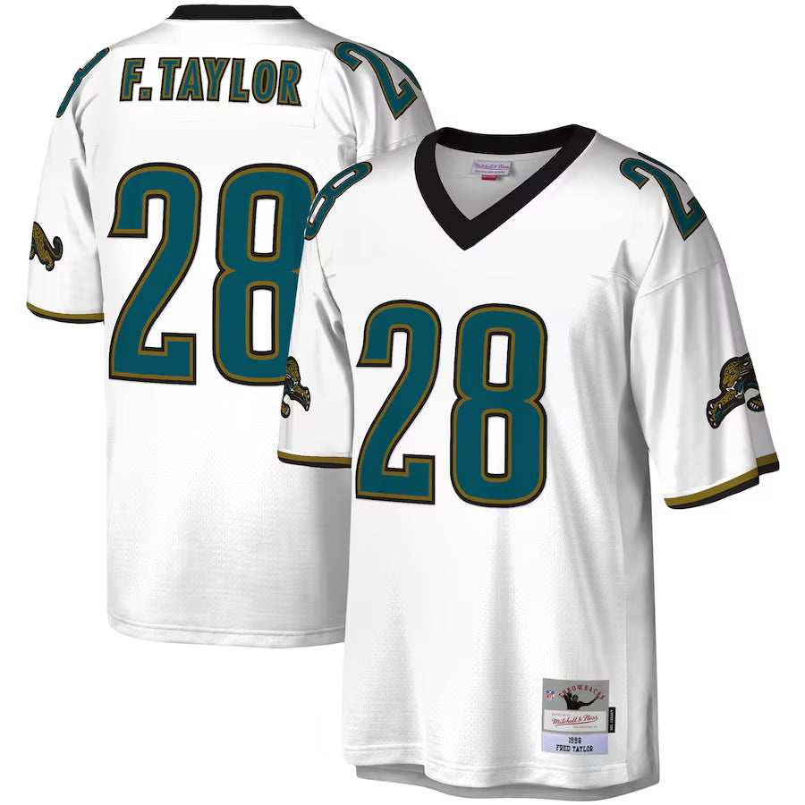Punc J.Jaguars #28 Fred Taylor Player Mitchell & Ness White Legacy Replica Stitched Jerseys