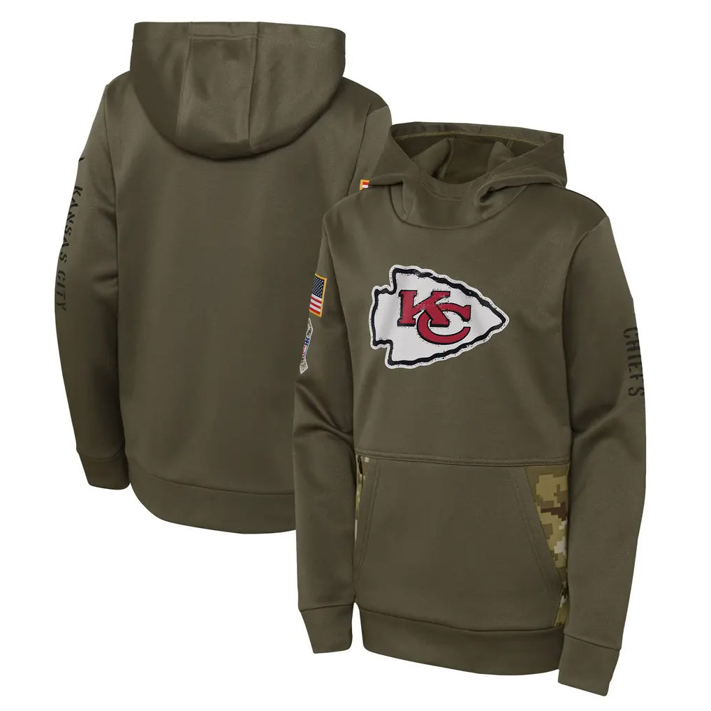 Punc KC.Chiefs Olive Salute to Service Therma Performance Pullover Hoodie Limited Game Stitched Jerseys