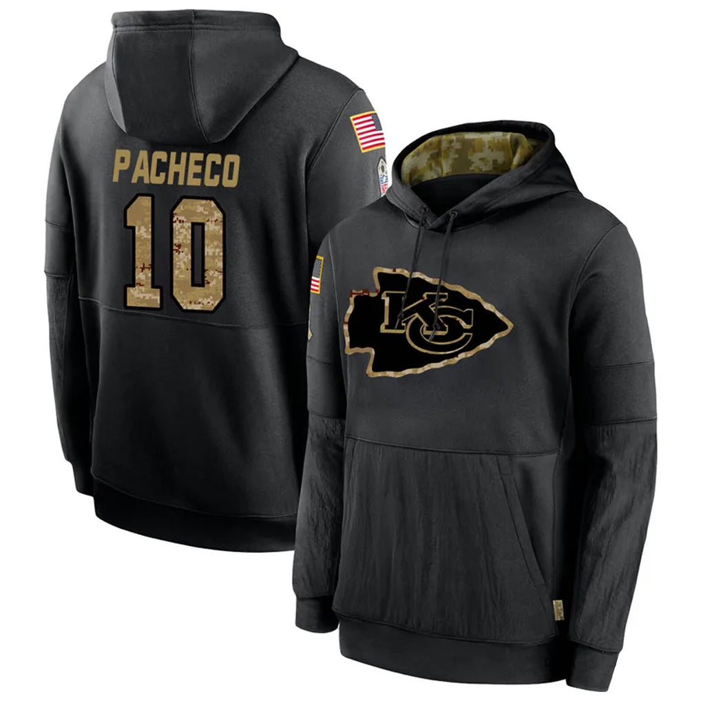 Punc KC.Chiefs #10 Isiah Pacheco Player Black Salute to Service Hoodies Stitched Jerseys