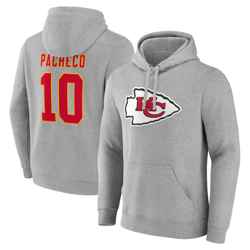 Punc KC.Chiefs #10 Isiah Pacheco Player Gray Pullover Hoodies Stitched Jerseys