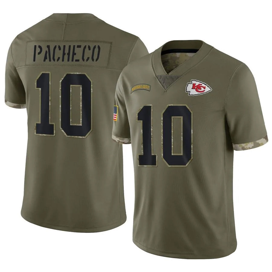 Punc KC.Chiefs #10 Isiah Pacheco Player Olive Salute To Service Stitched Jerseys