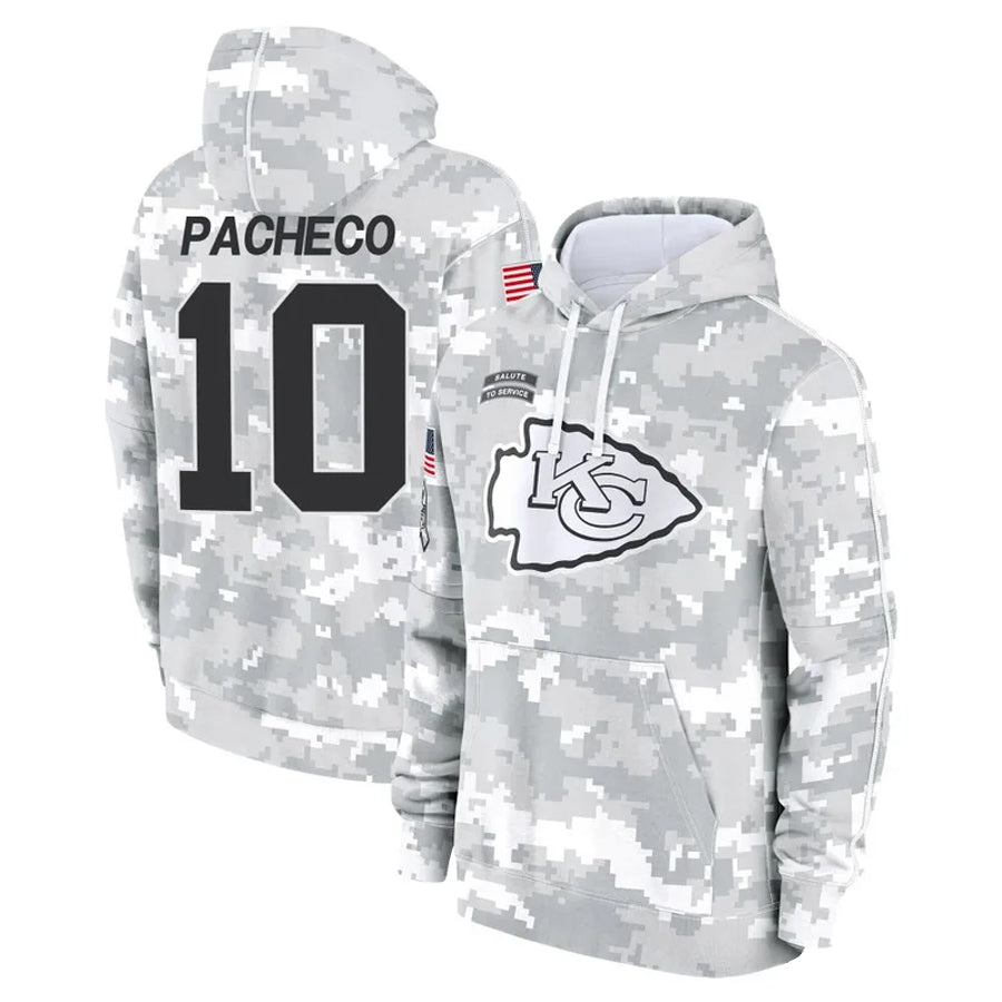 Punc KC.Chiefs #10 Isiah Pacheco Player Salute to Service Hoodies Stitched Jerseys