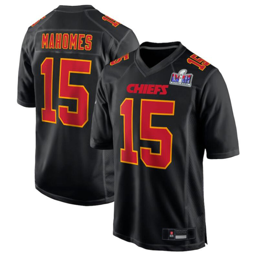 Punc KC.Chiefs #15 Patrick Mahomes Black Super Bowl LVIII Carbon Fashion Game Player Jersey American Stitched Jerseys