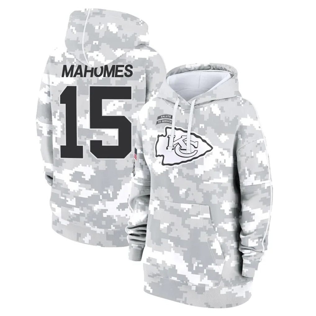 Punc KC.Chiefs #15 Patrick Mahomes Player Arctic Camo Salute to Service Hoodies Stitched Jerseys