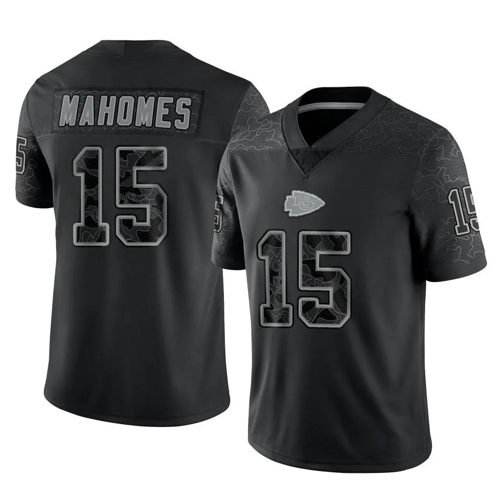 Punc KC.Chiefs #15 Patrick Mahomes Player Black Limited Reflective Game Stitched Jerseys