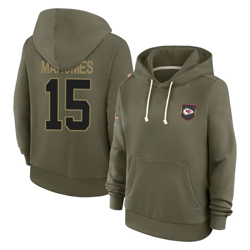 Punc KC.Chiefs #15 Patrick Mahomes Player Olive Salute to Service Hoodies Stitched Jerseys