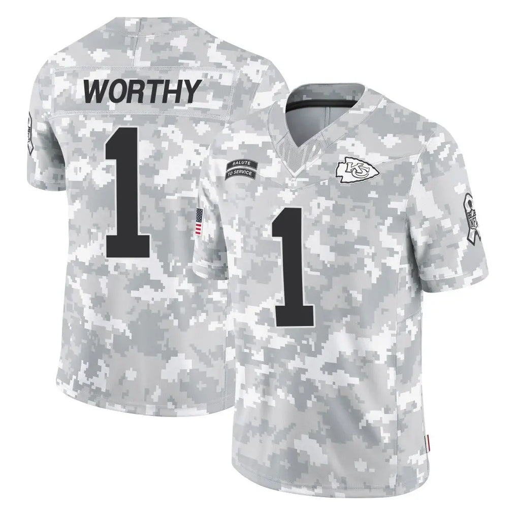 Punc KC.Chiefs #1 Xavier Worthy Player Arctic Camo Salute To Service Limited Game Stitched Jerseys