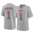 Punc KC.Chiefs #1 Xavier Worthy Player Gray Atmosphere Fashion Game Stitched Jerseys