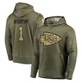 Punc KC.Chiefs #1 Xavier Worthy Player Olive Salute to Service Pullover Hoodies Home Game Stitched Jerseys