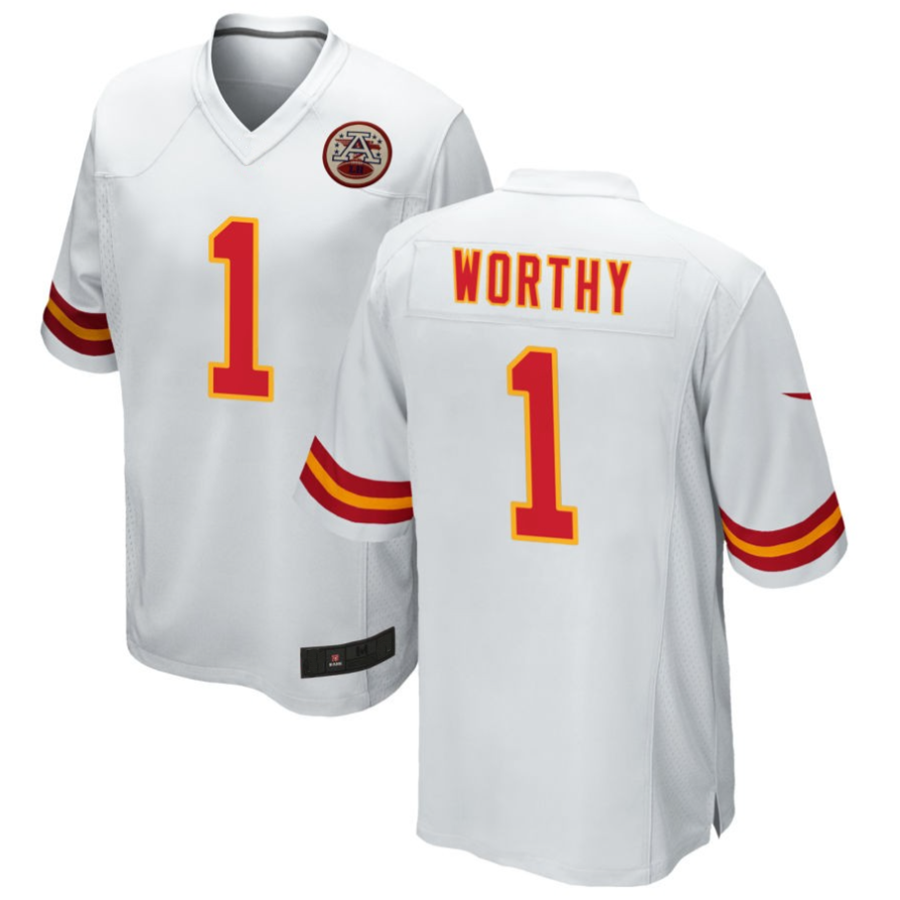 Punc KC.Chiefs #1 Xavier Worthy Player White Home Game Stitched Jerseys