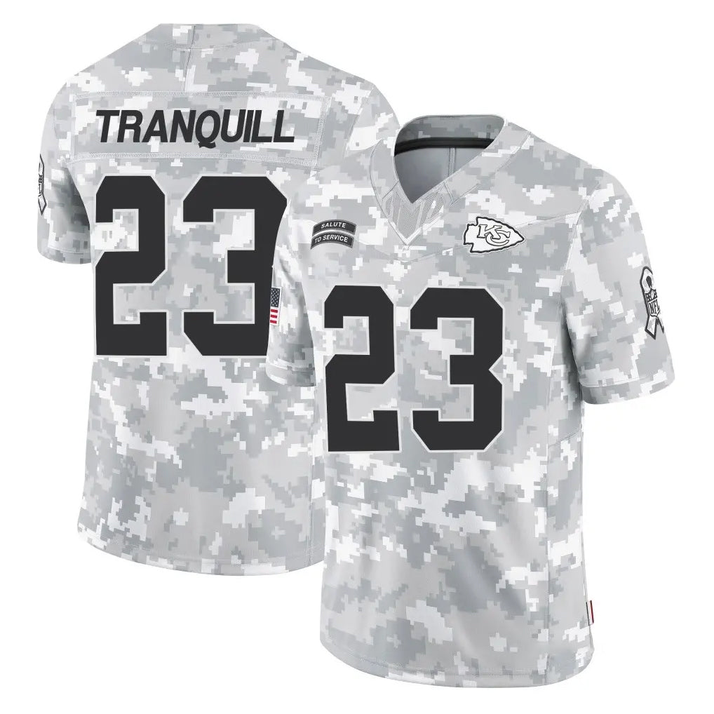 Punc KC.Chiefs #23 Drue Tranquill Player Arctic Camo Salute To Service Limited Game Stitched Jerseys
